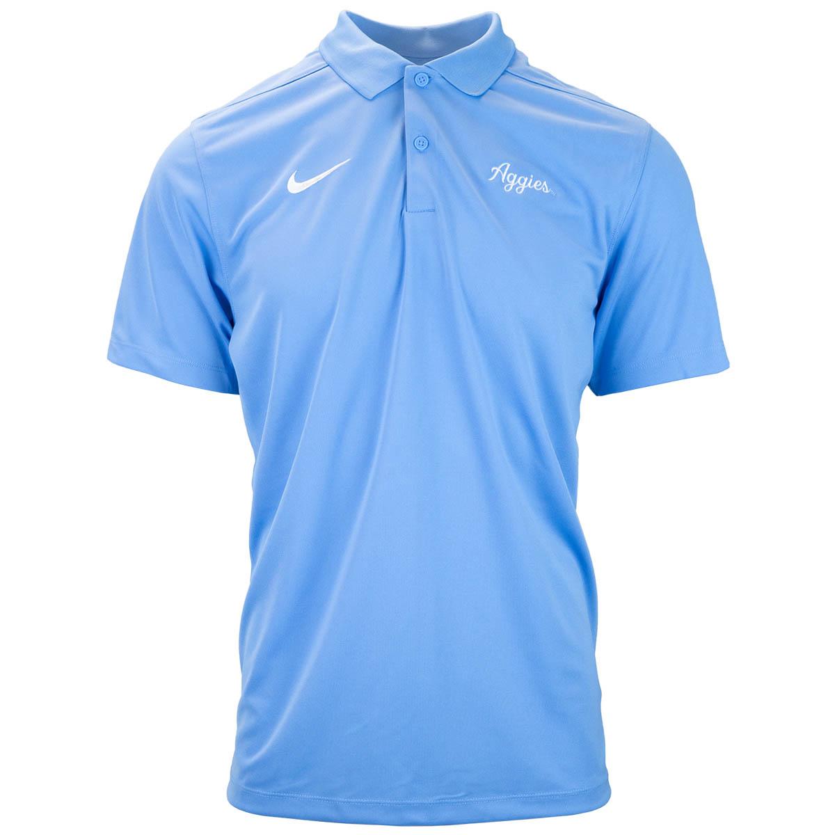 Men's Nike powder blue script aggies u-state embroidered polo